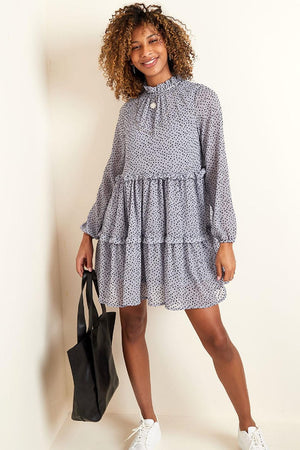 Flowy Ruffle Dress Lilac Dots