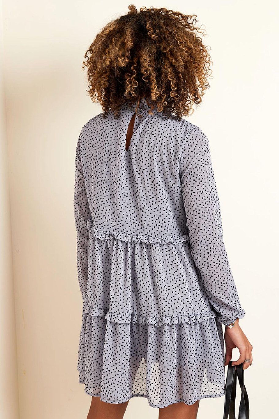 Flowy Ruffle Dress Lilac Dots