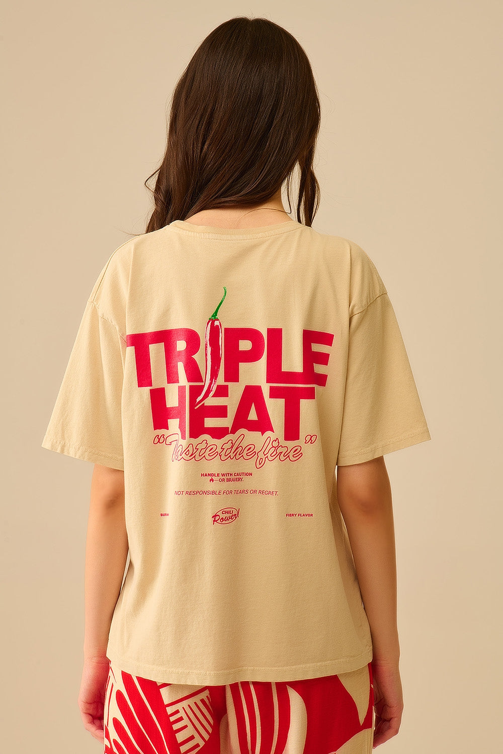 Beige relaxed fit t-shirt met korte mouwen triple heat