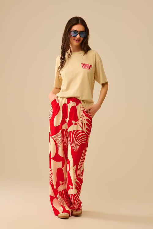Beige relaxed fit t-shirt met korte mouwen triple heat