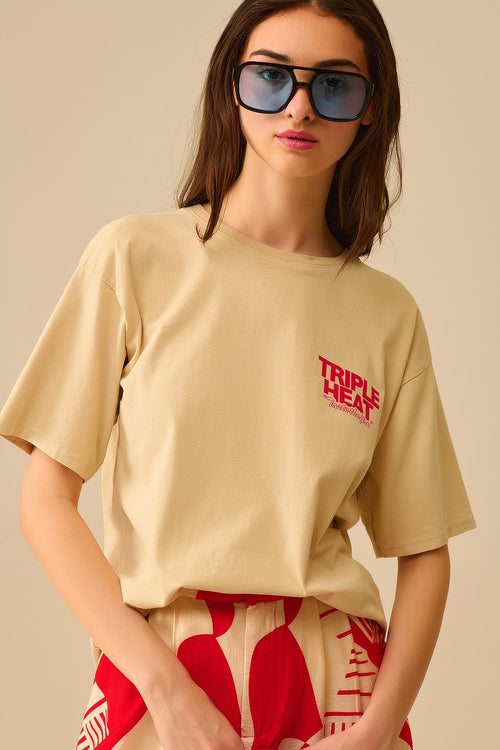 Beige relaxed fit t-shirt met korte mouwen triple heat