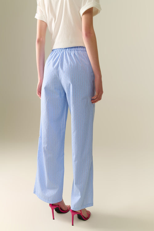 Blauw Gestreepte Broek Met Wijde Pijpen