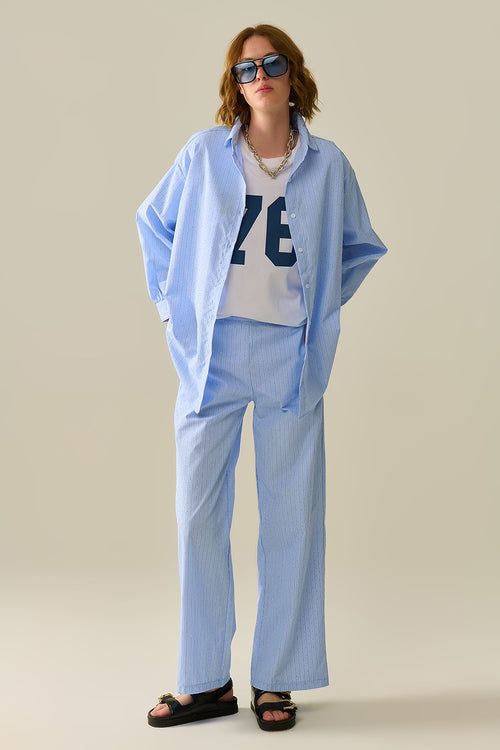 Blauw Gestreepte Broek Met Wijde Pijpen