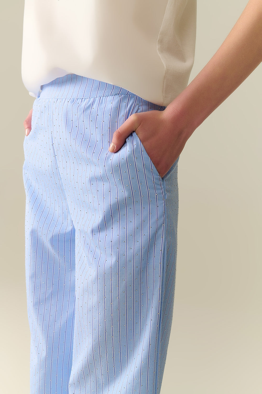 Blauw Gestreepte Broek Met Wijde Pijpen