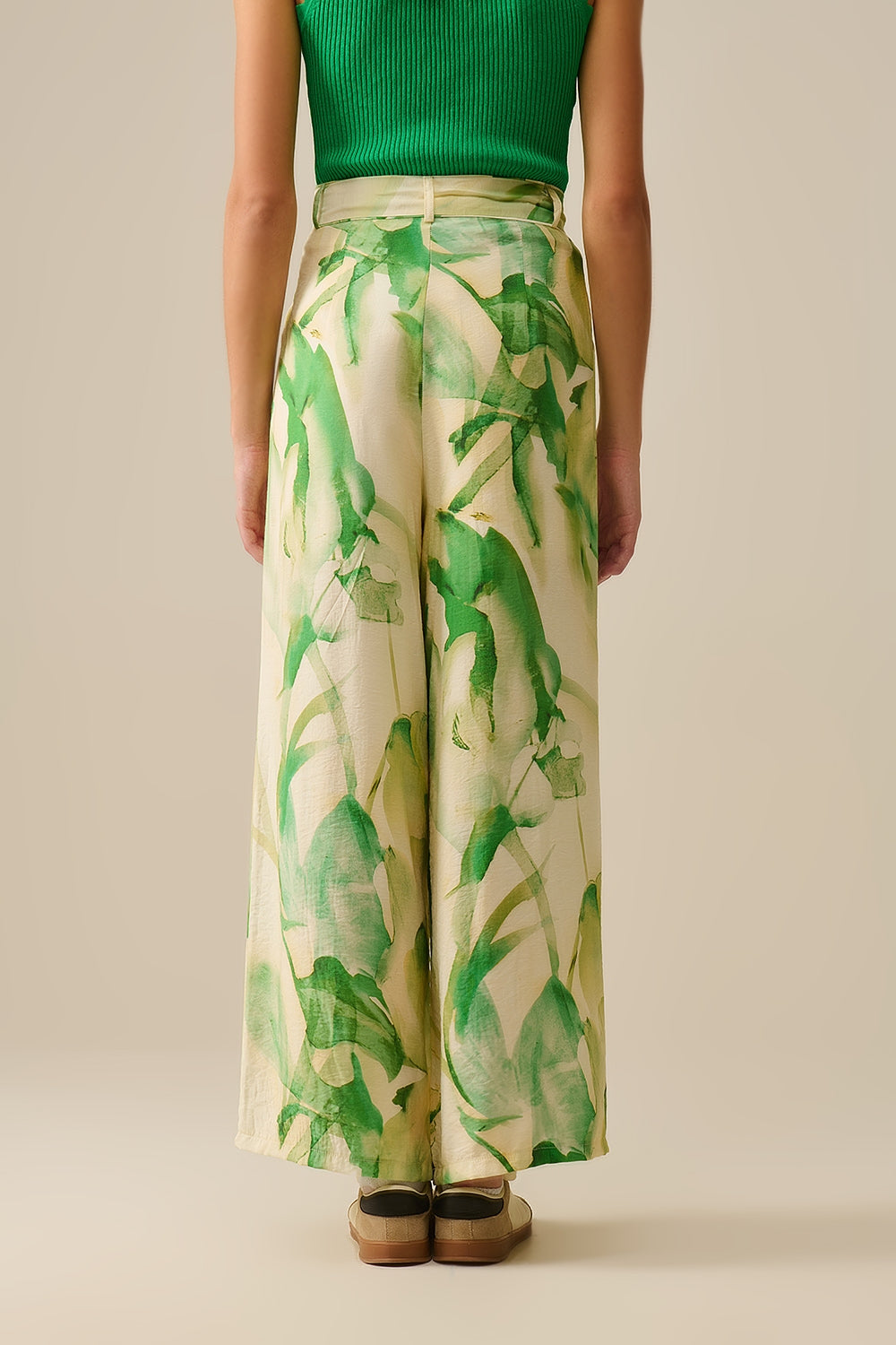 Broek Met Wijde Pijpen En Groene Aquarelprint