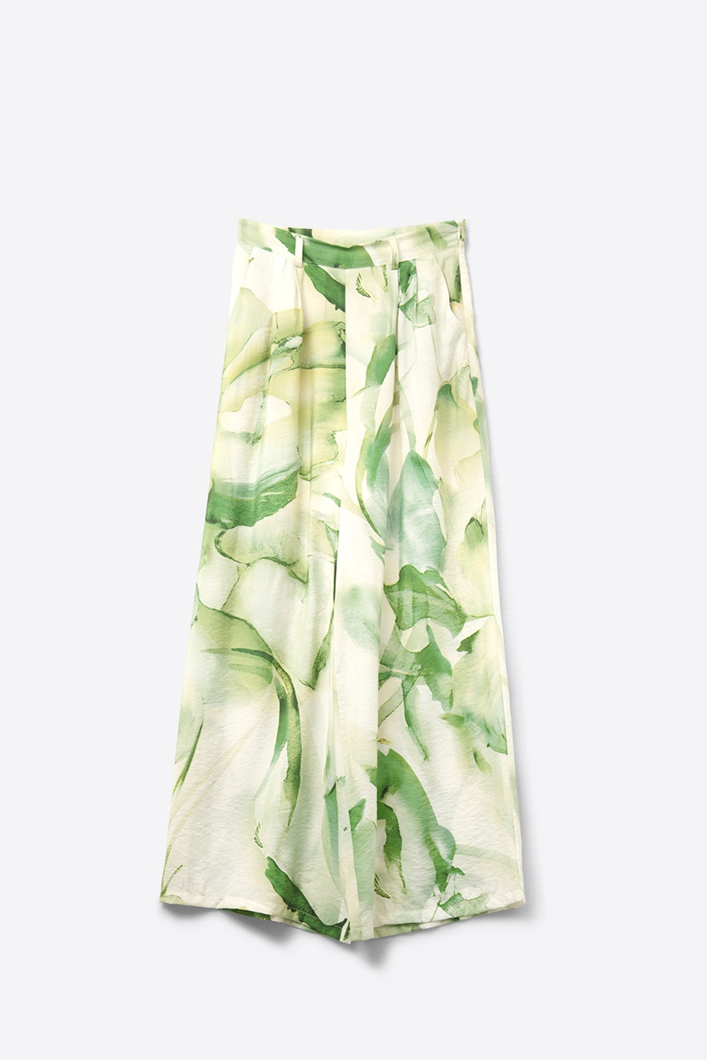 Broek Met Wijde Pijpen En Groene Aquarelprint