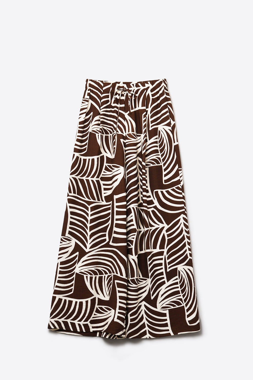 Bruine Broek met Wijde Pijpen En Witte Bladprint