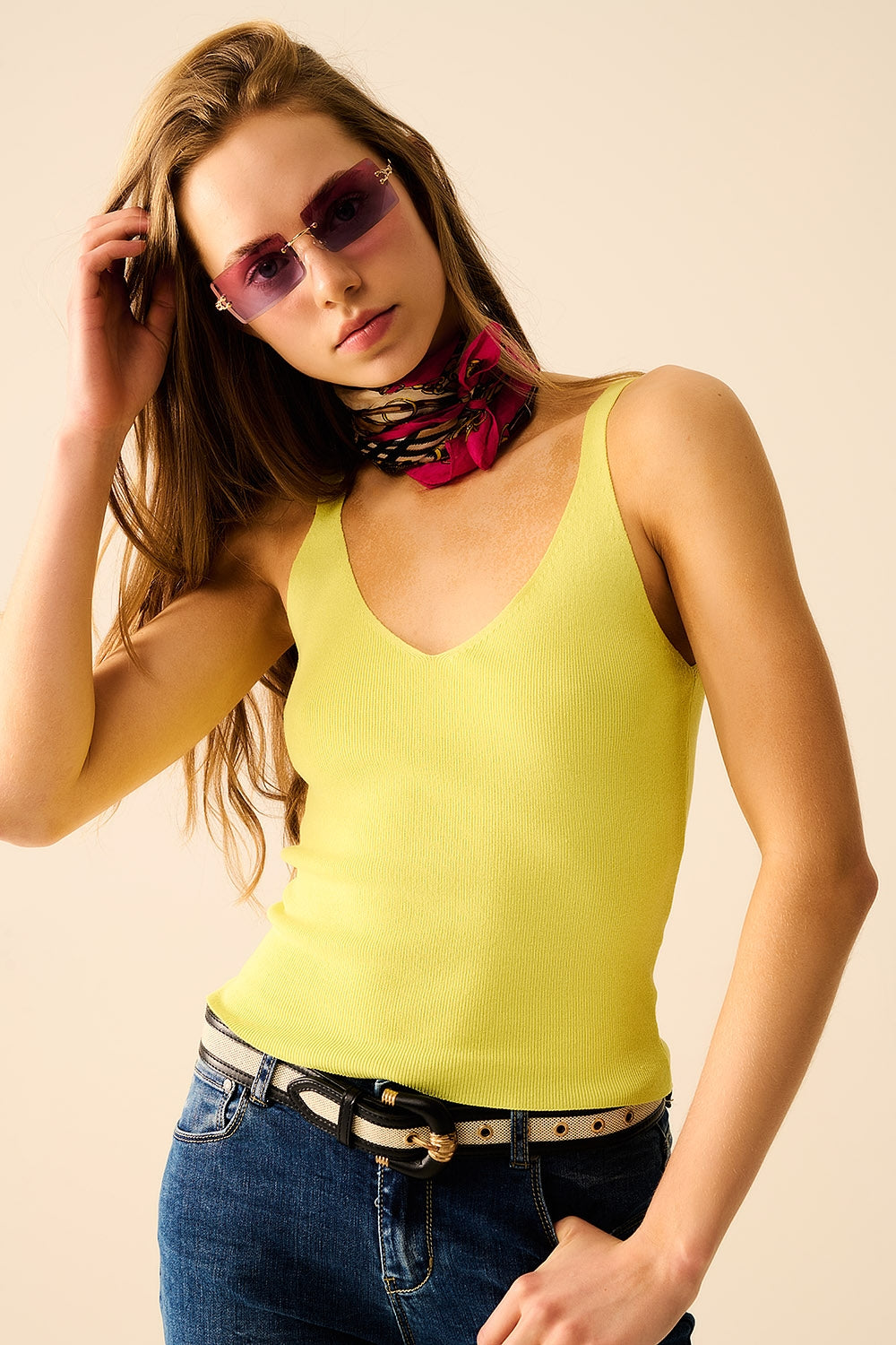 Comfy geribde tanktop in Geel
