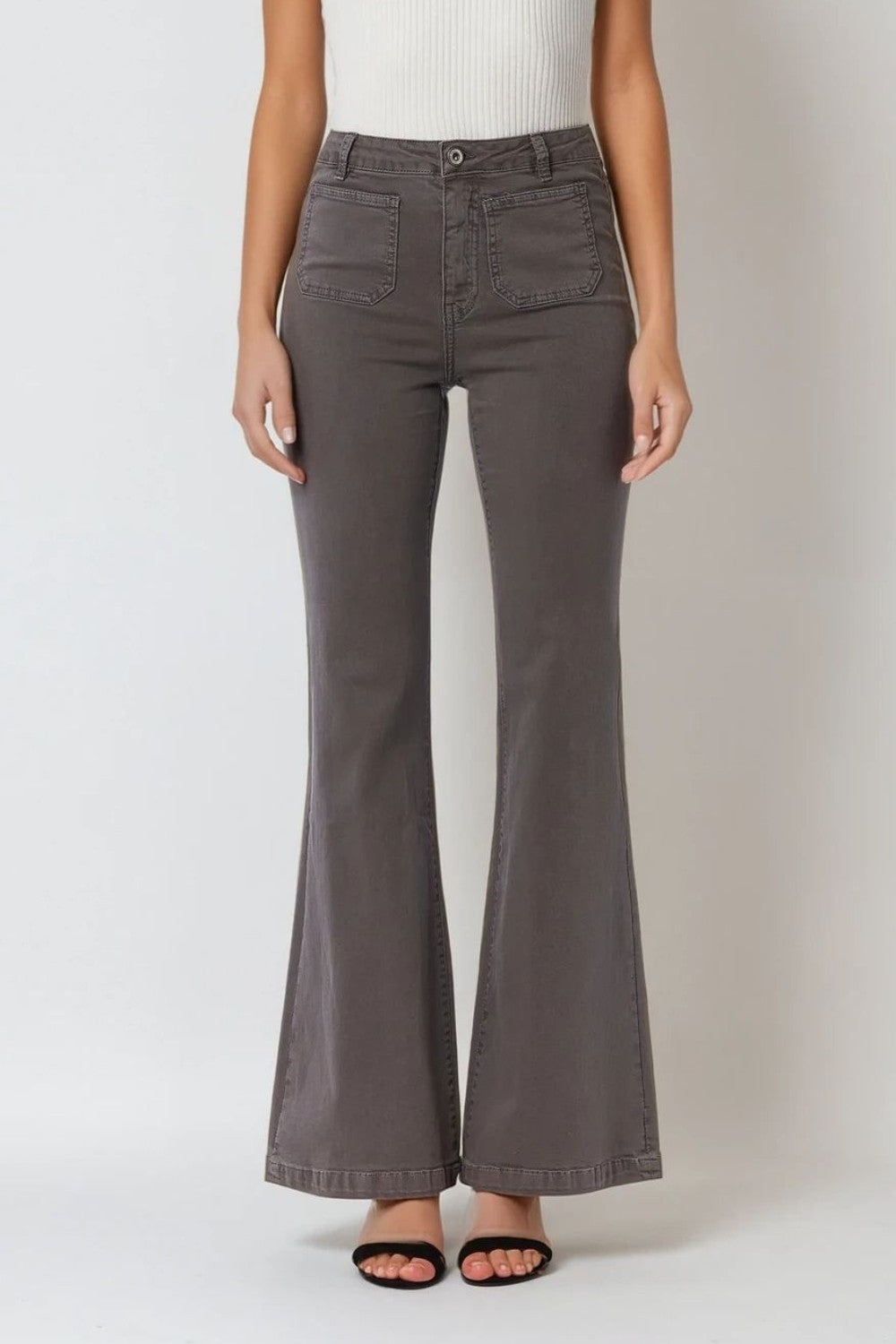 Donkergrijze skinny flared