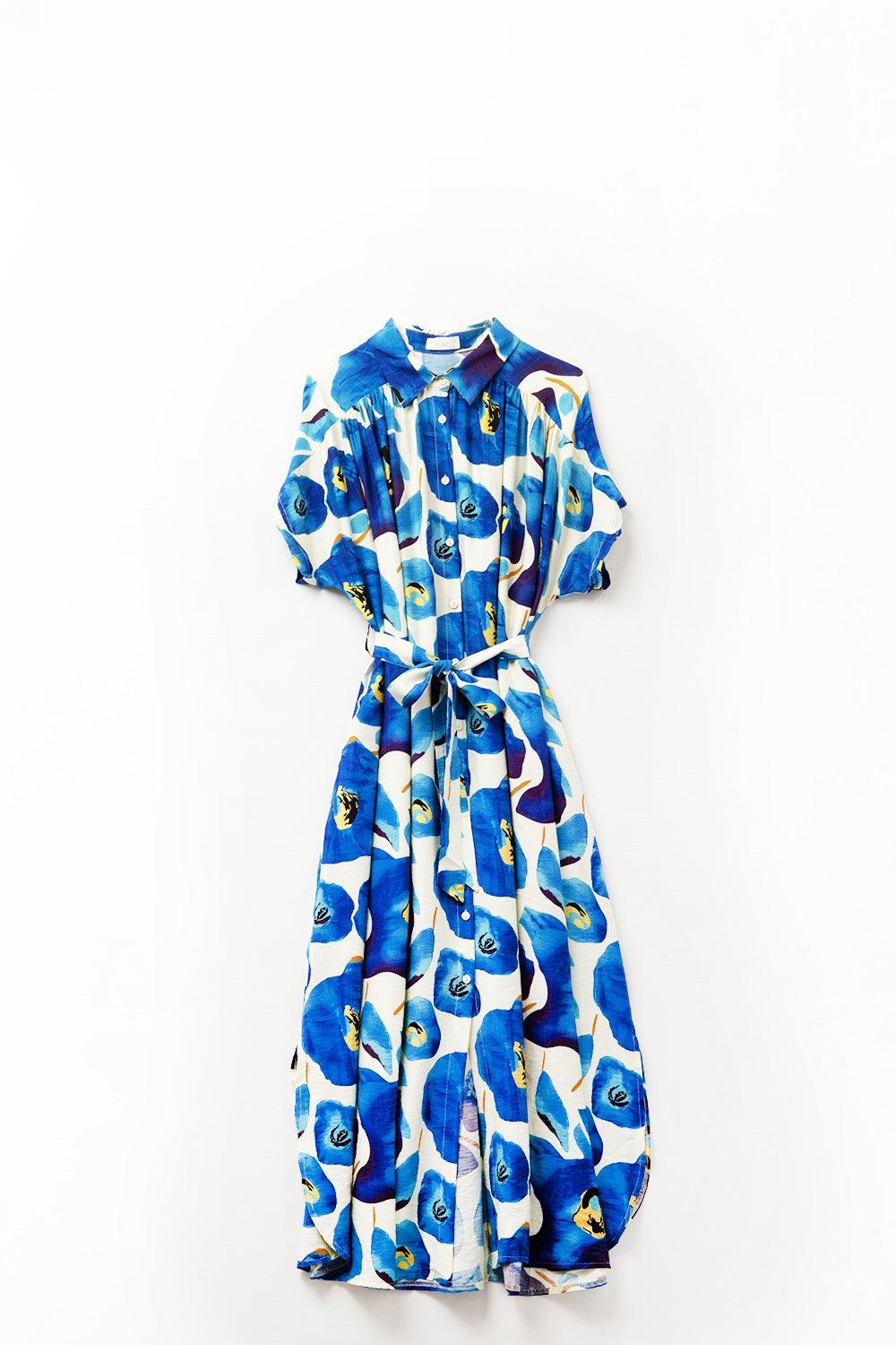 Floral Bliss Maxi-jurk – Blauw met Gele Bloemen