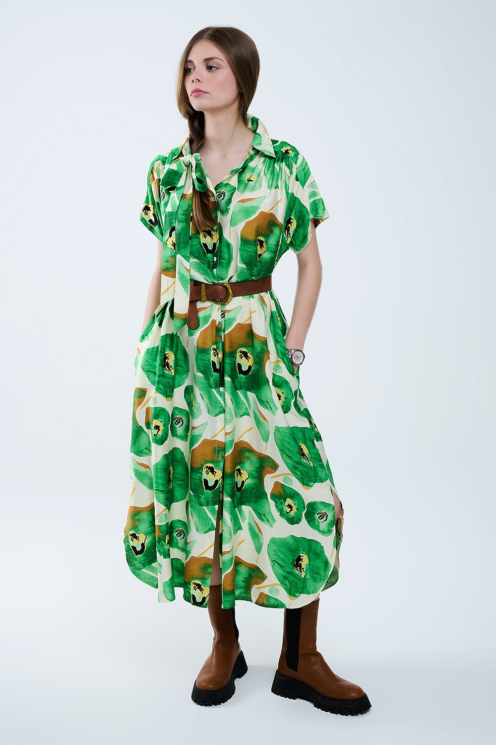 Floral Bliss Jurk In Groen En Warme Tinten