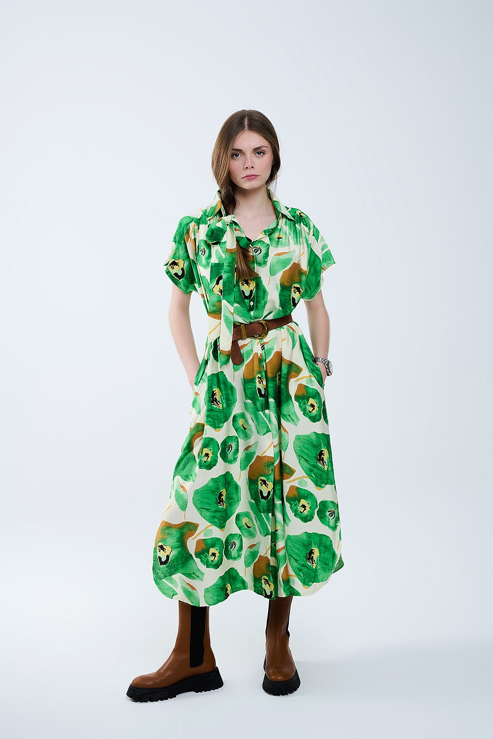 Floral Bliss Jurk In Groen En Warme Tinten