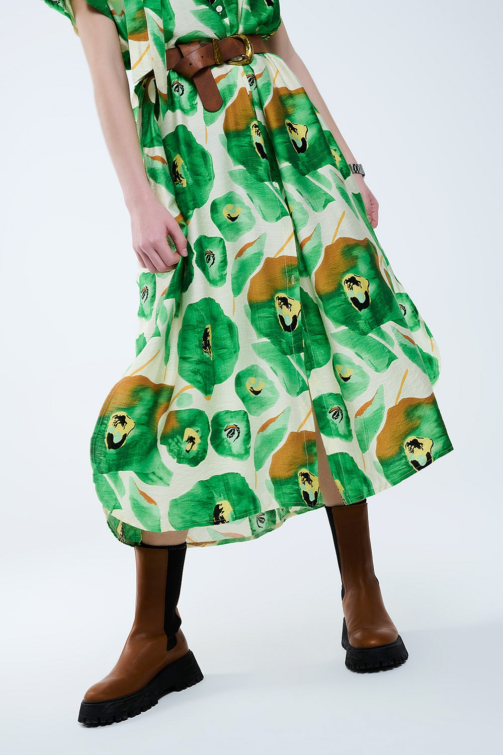 Floral Bliss Jurk In Groen En Warme Tinten