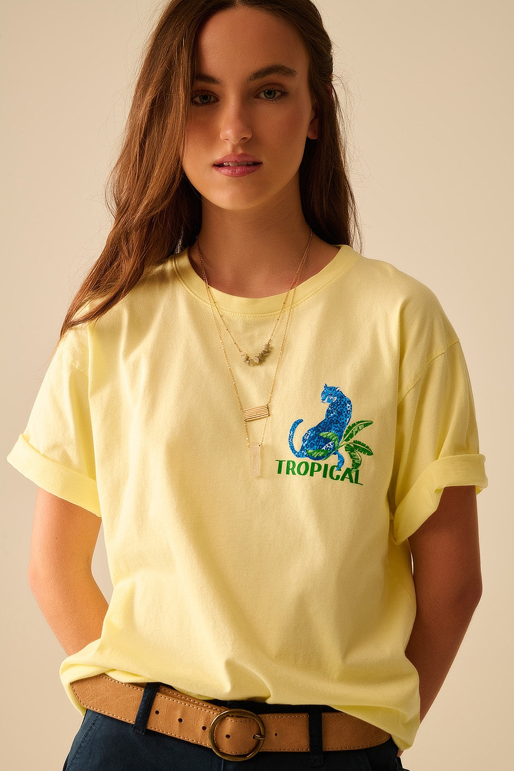 Geel tropisch T-shirt