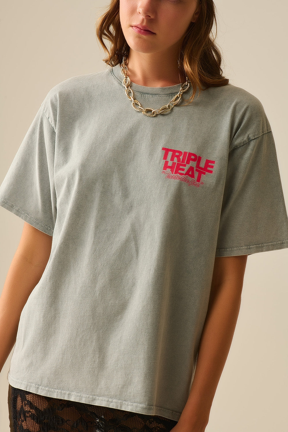 grijs gewassen relaxed fit korte mouwen triple heat logo t-shirt