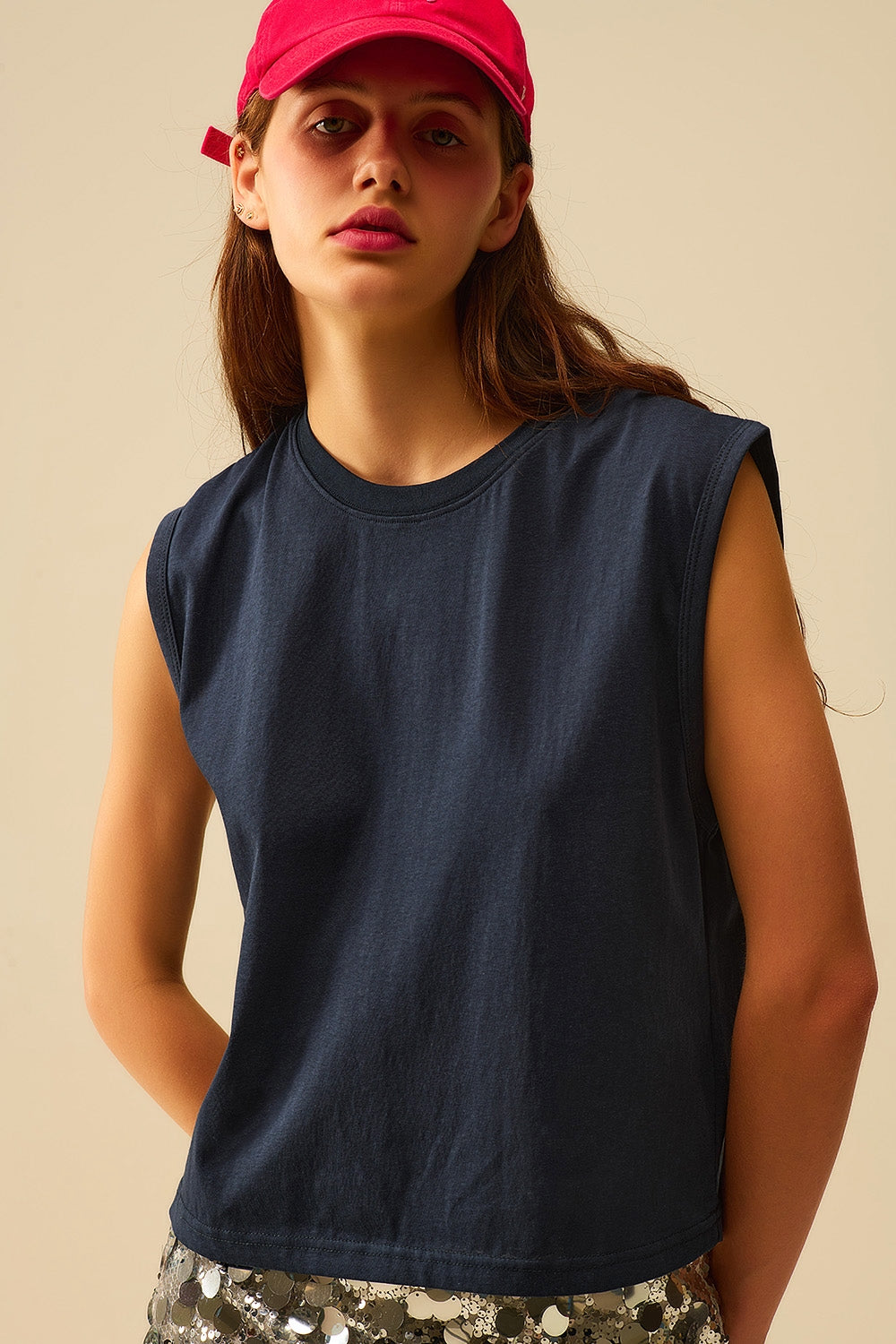 Marine Mouwloos Katoenen T-shirt