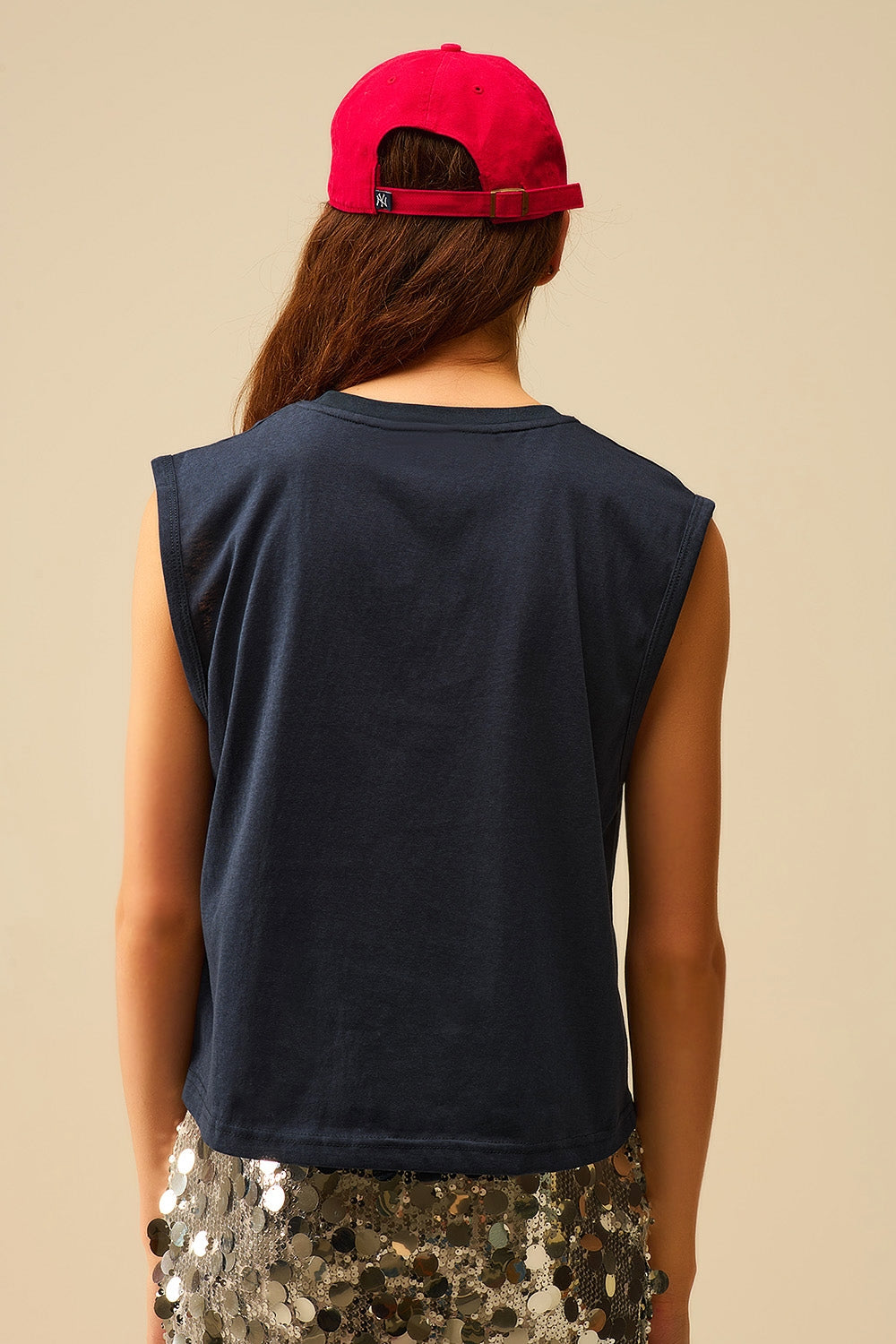 Marine Mouwloos Katoenen T-shirt