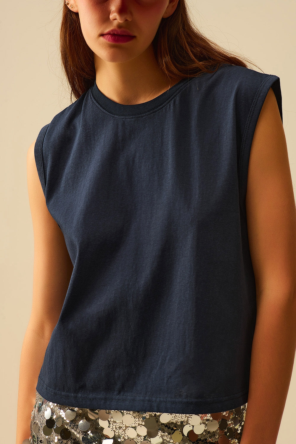 Marine Mouwloos Katoenen T-shirt