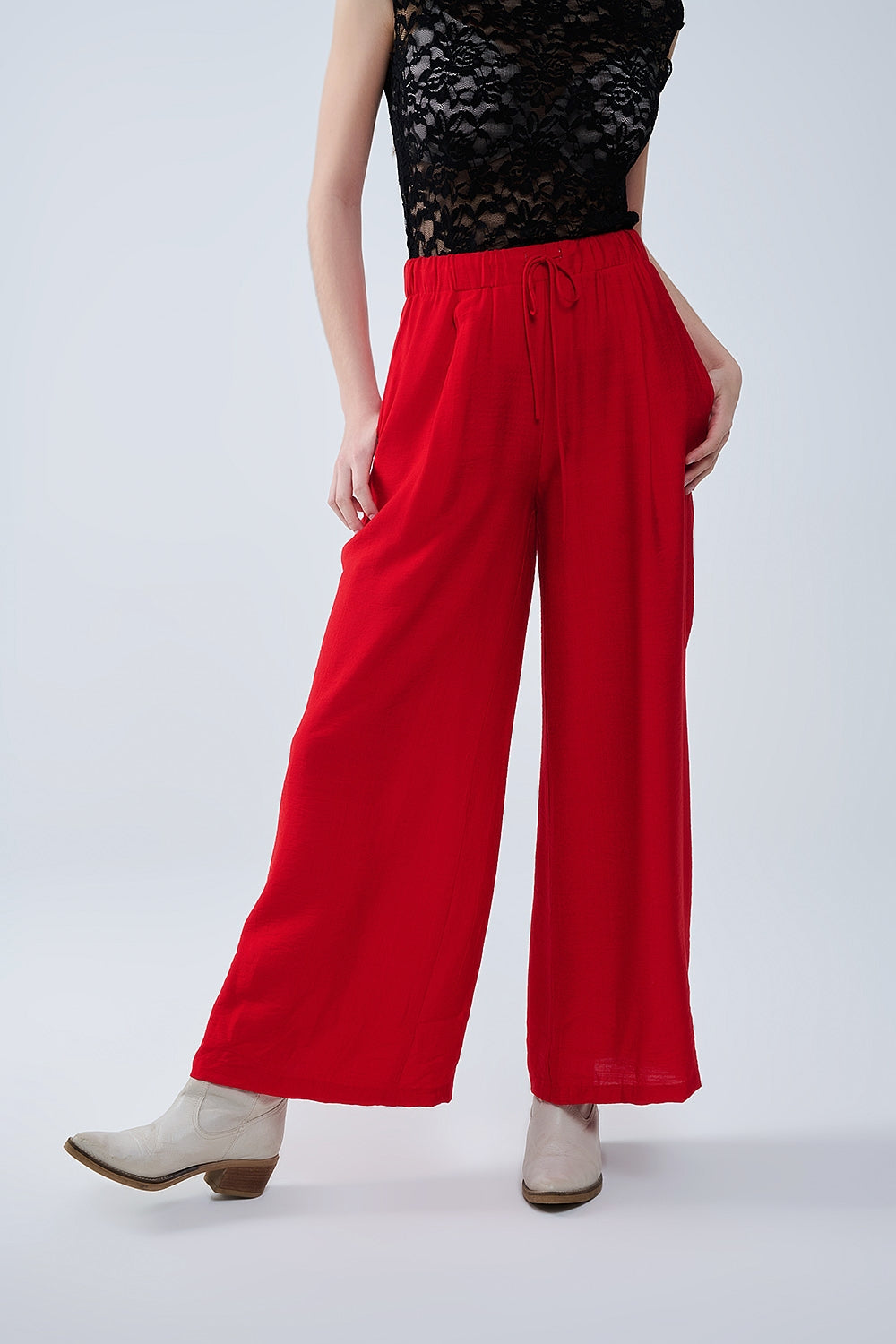 Rode Broek Met Wijde Pijpen Van Lichte Viscose