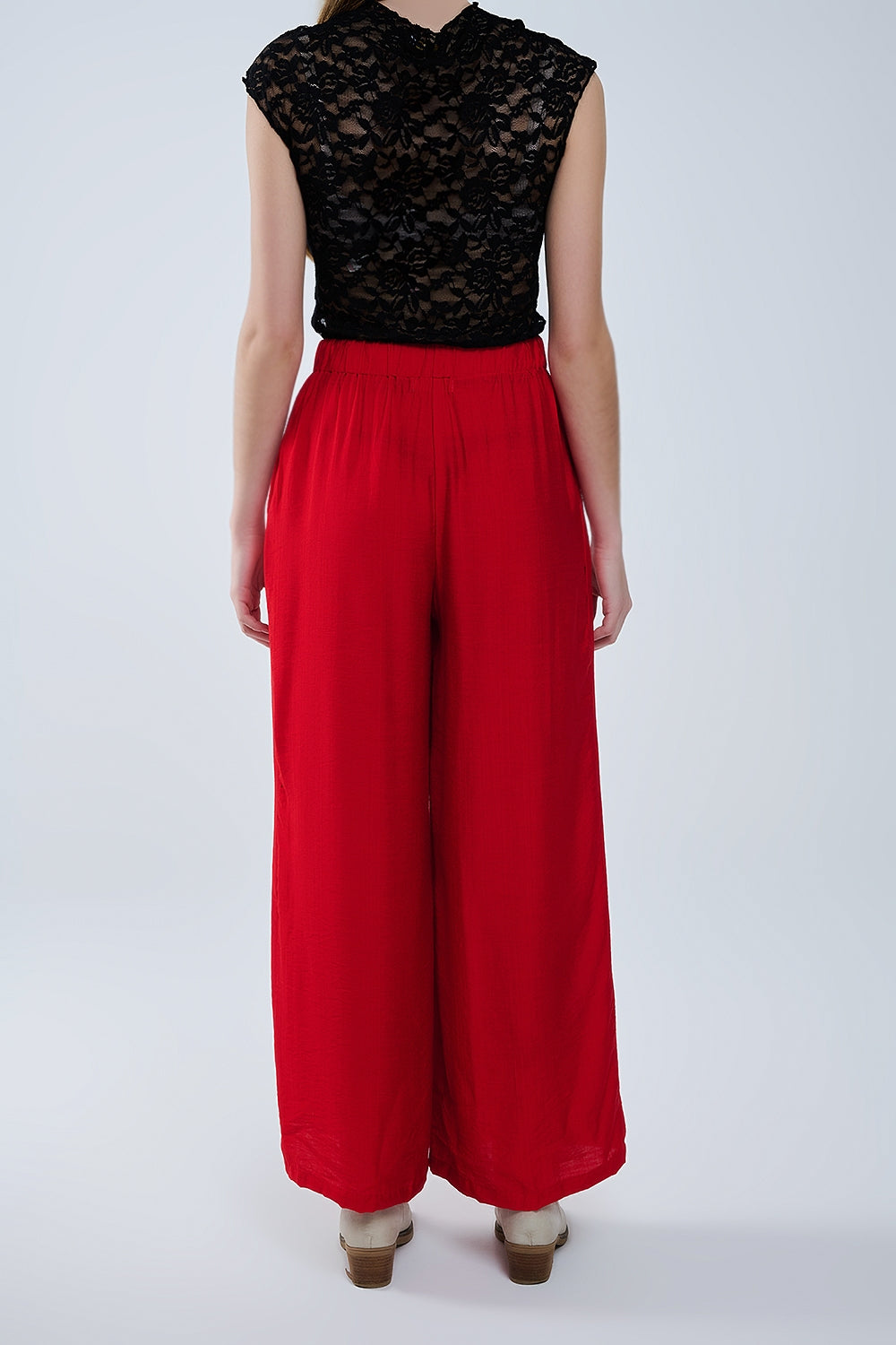 Rode Broek Met Wijde Pijpen Van Lichte Viscose