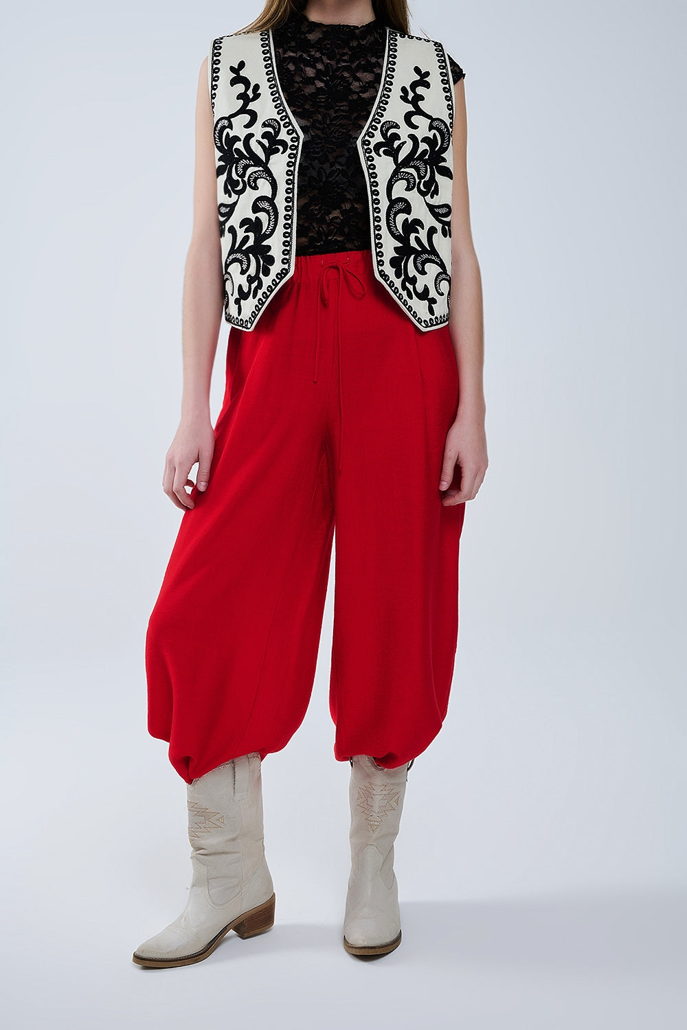 Rode Broek Met Wijde Pijpen Van Lichte Viscose