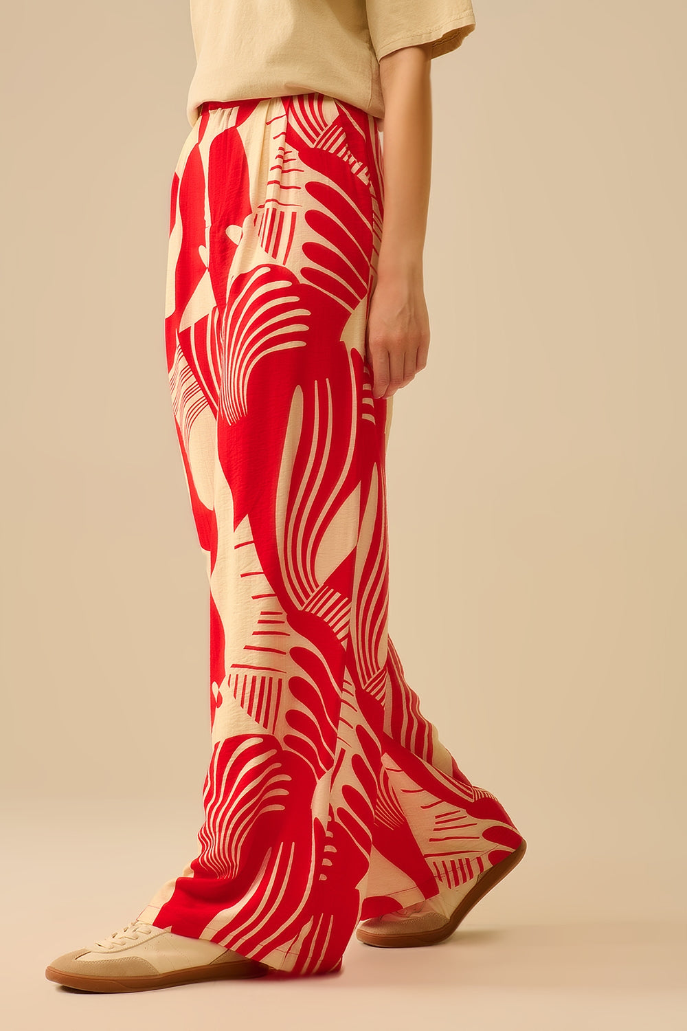 Rode Wijde Broek Met Abstracte Print