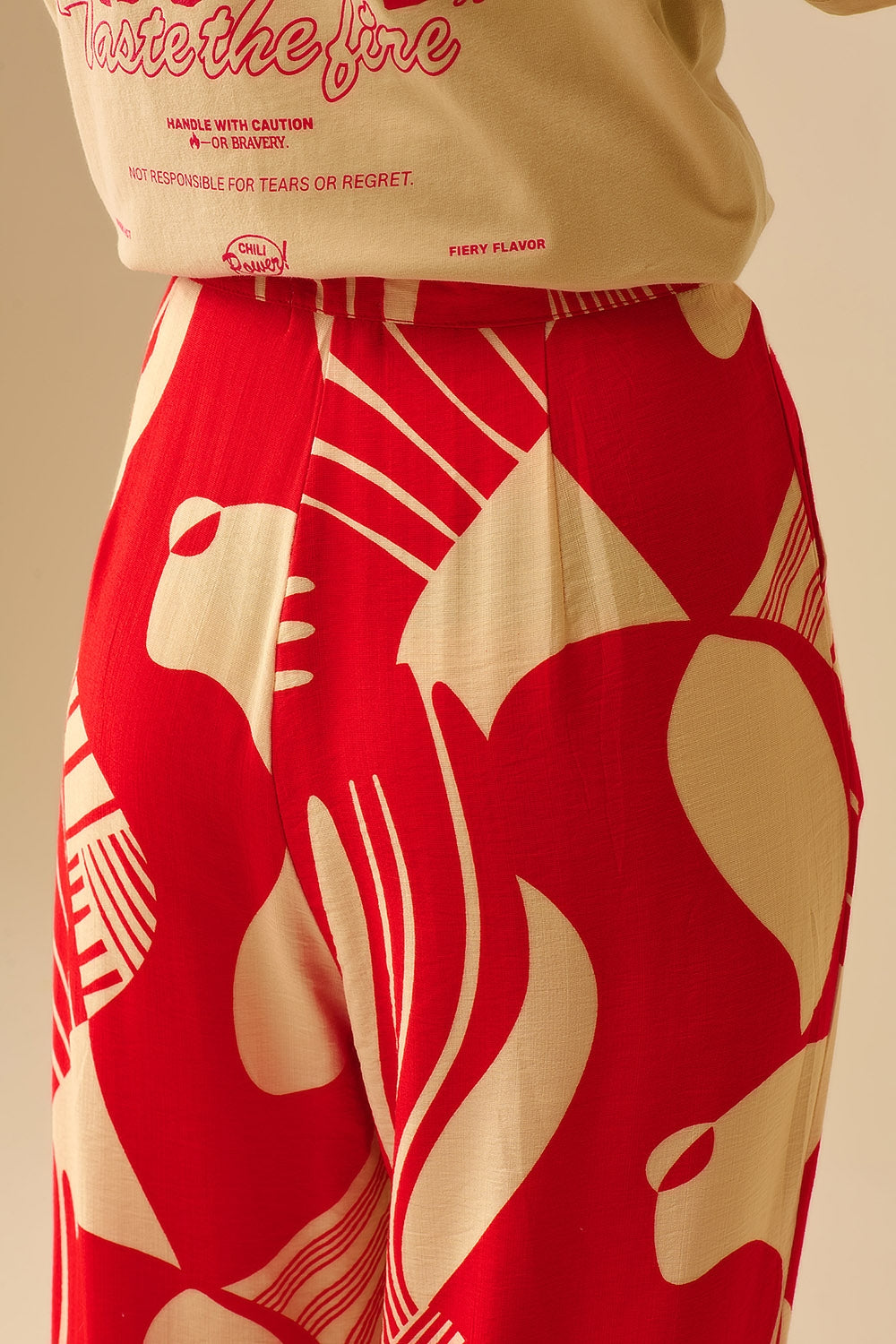 Rode Wijde Broek Met Abstracte Print
