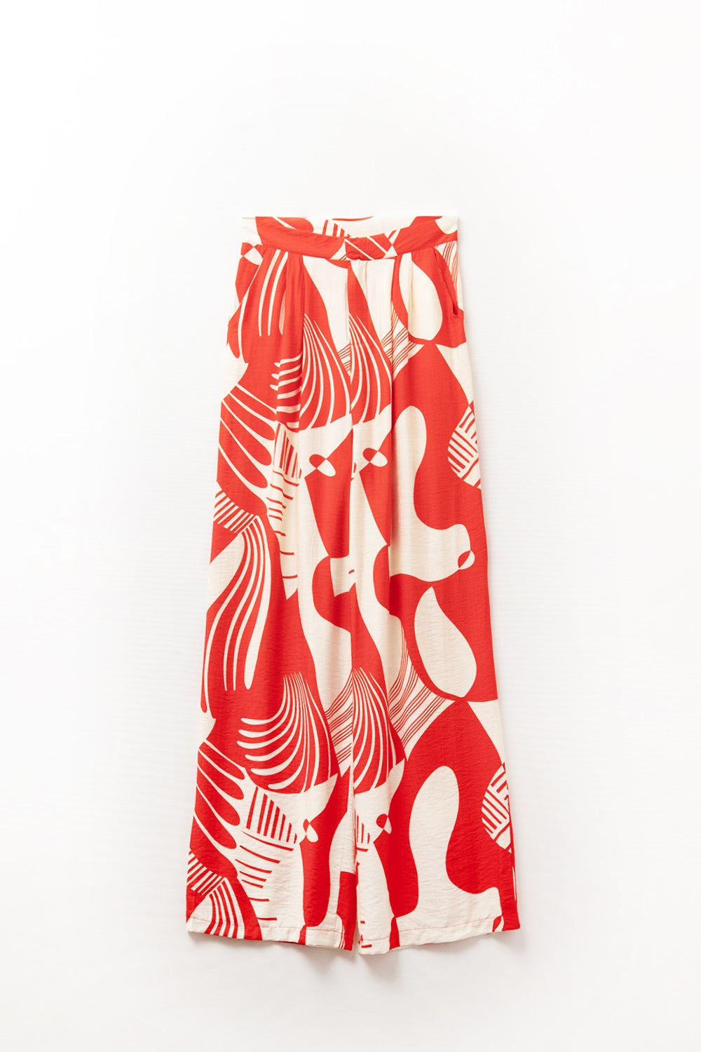 Rode Wijde Broek Met Abstracte Print