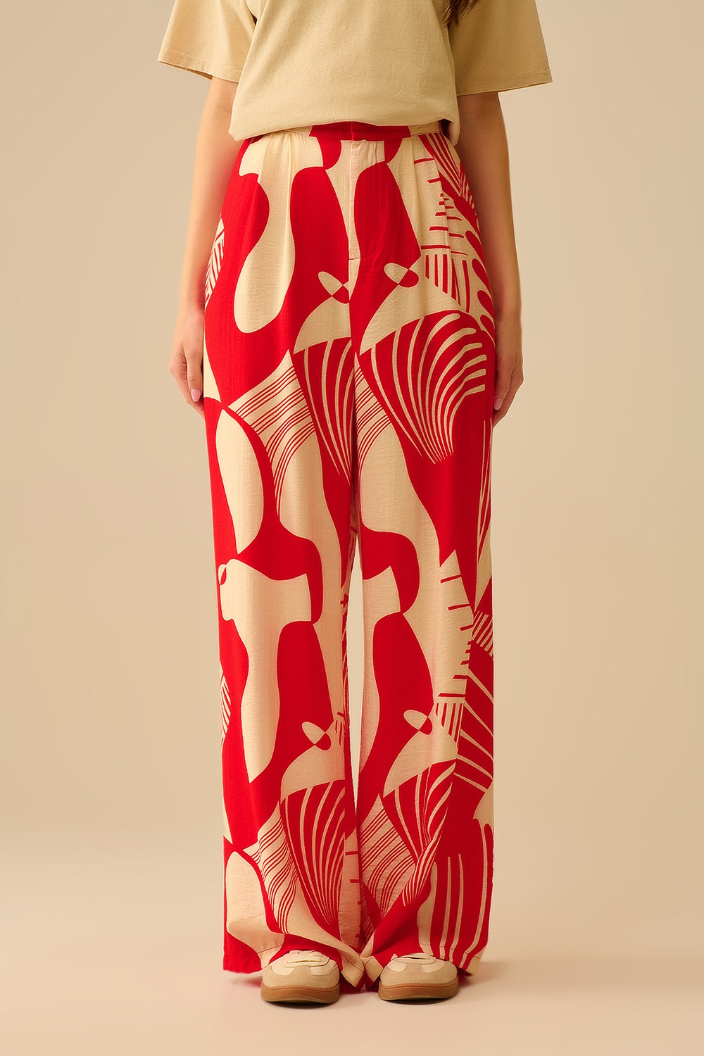 Rode Wijde Broek Met Abstracte Print