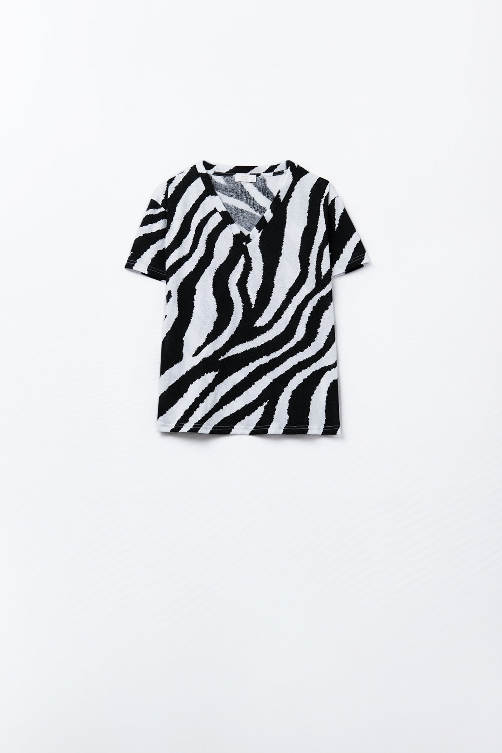 T-shirt met V-hals en zwarte zebraprint